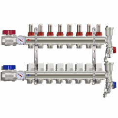 Изображение KA008 / Коллекторная группа на 8 выходов, расходомер, воздухоотводчик, сливной кран, торцевой кран, термометр, TIM