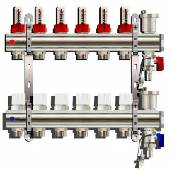 Изображение KC008 / Коллекторная группа на 8 выходов, расходомер, воздухоотводчик, сливной кран, TIM